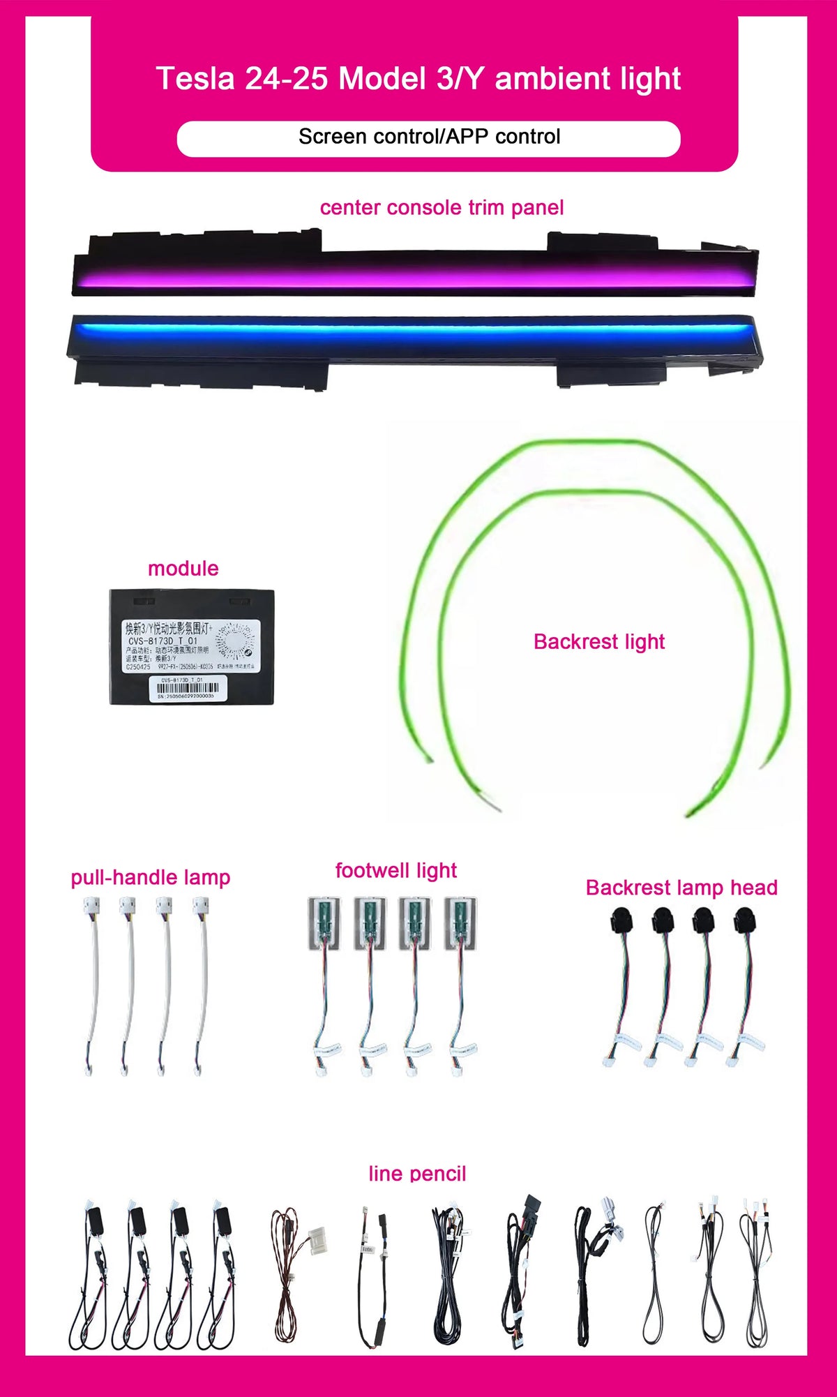 Auto Dynamic High-quality 12V 3-5W Ambient Light for Tesla Model 3/Y Car Interior Symphony LED Rotating Speaker 2024-2025
