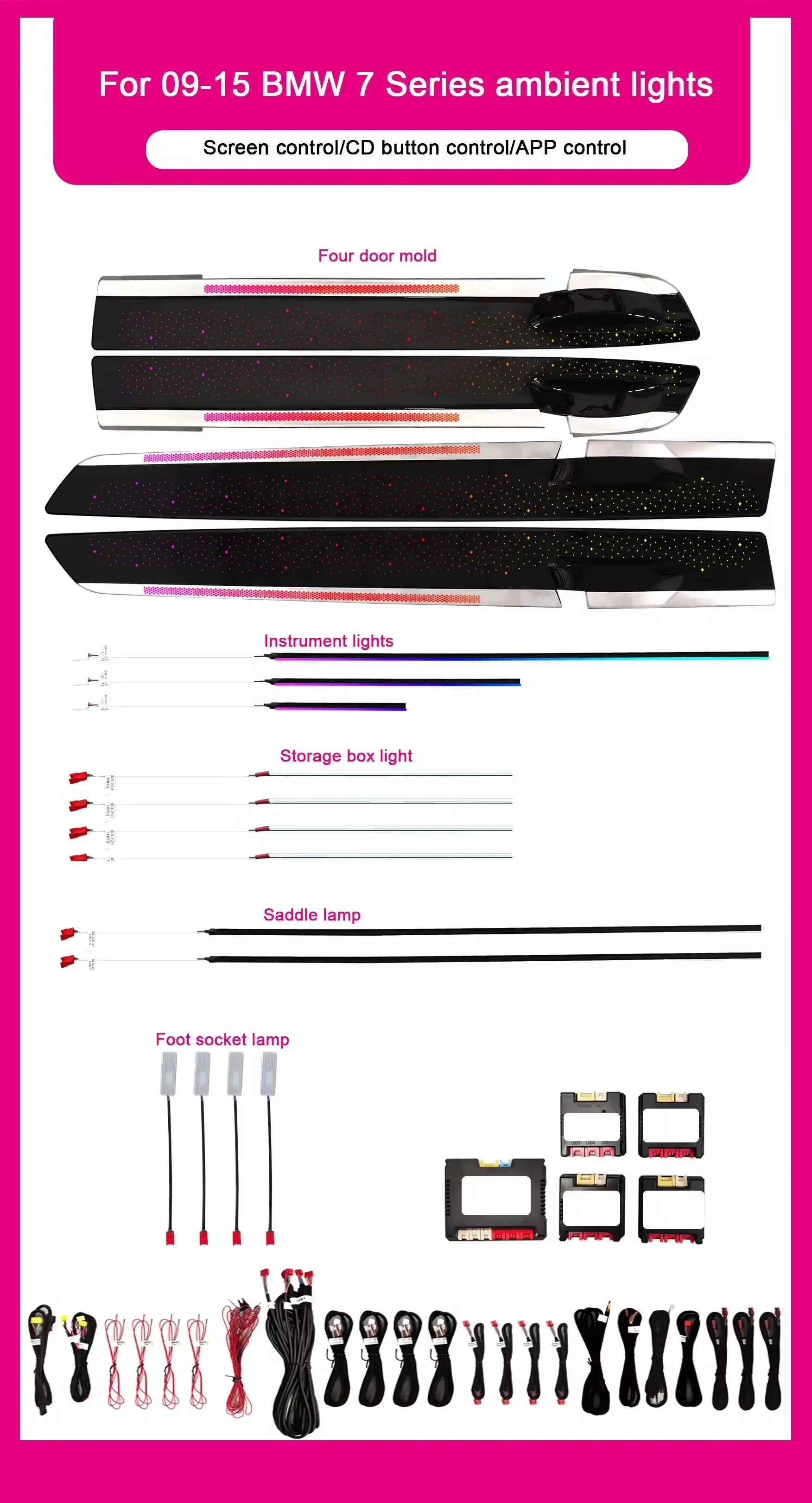 64 Color Car Interior Ambient Lighting App Control for BMW 2009-2015 7 Series F02 Symphonic Atmosphere Lights for Upgrade