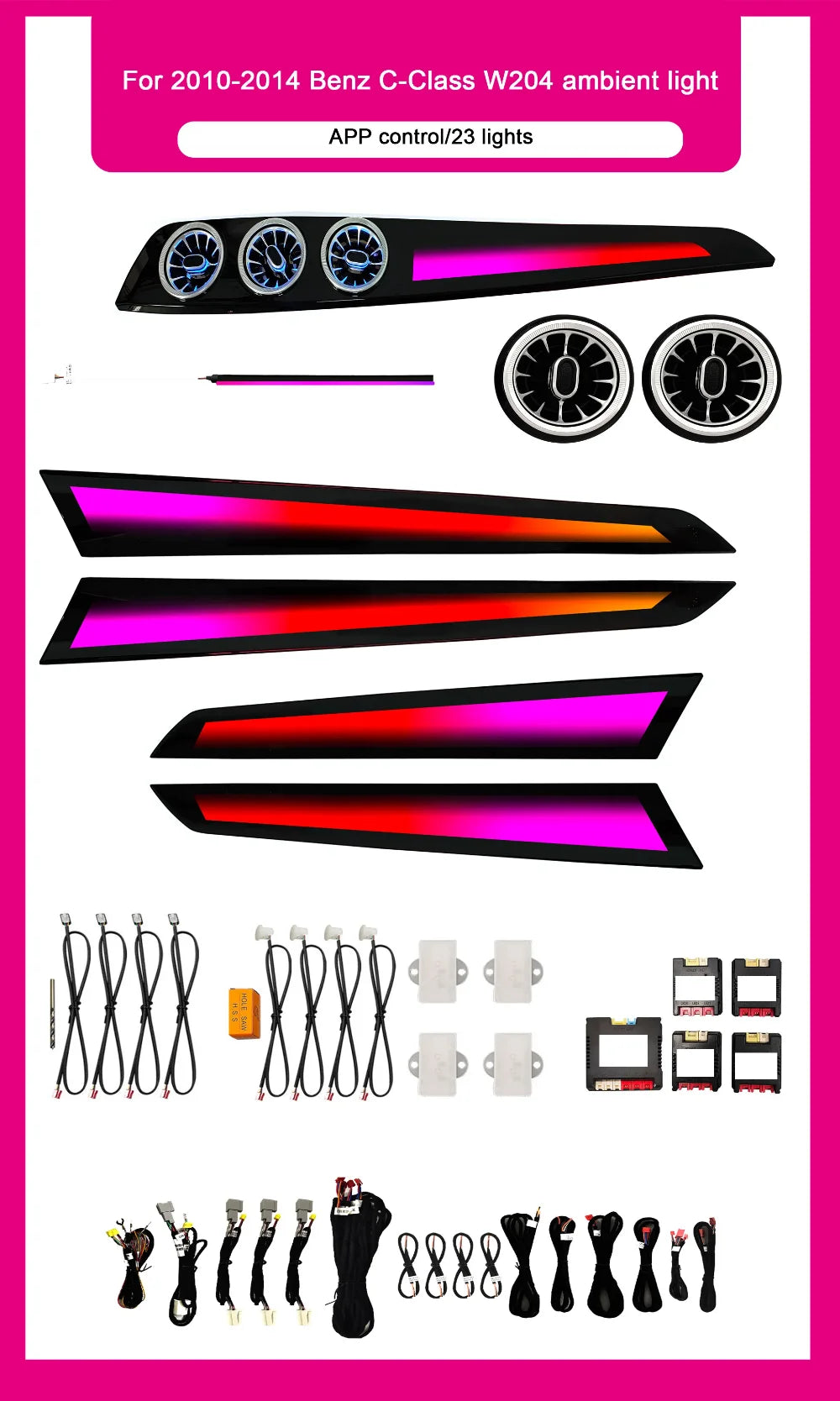 Car LED Atmosphere Light For Mercedes-Benz C-Class W204 2010-2014 Auto Interior 64 Colors Dynamic Symphony Ambient Light