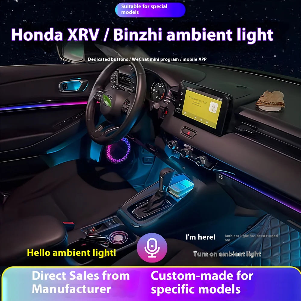 Automotive Inter LED Ambient Light For Honda Vezel 2023-2025 64 color dynamic Atmosphere door Panel Lights Button APP control
