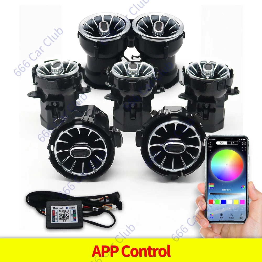 256 Colour LED Vents For Mercedes Benz C Class W205 W447 W213 W156 W117 W176 Bluetooth APP Control Car Nozzle Turbine Air Outlet