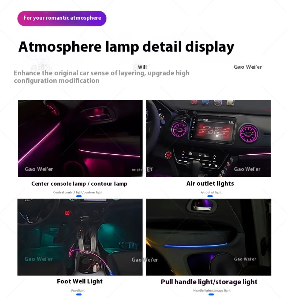 Automotive Inter LED Ambient Light For Honda XRV 2015-2022 64 color dynamic Atmosphere door Panel Lights Button APP control