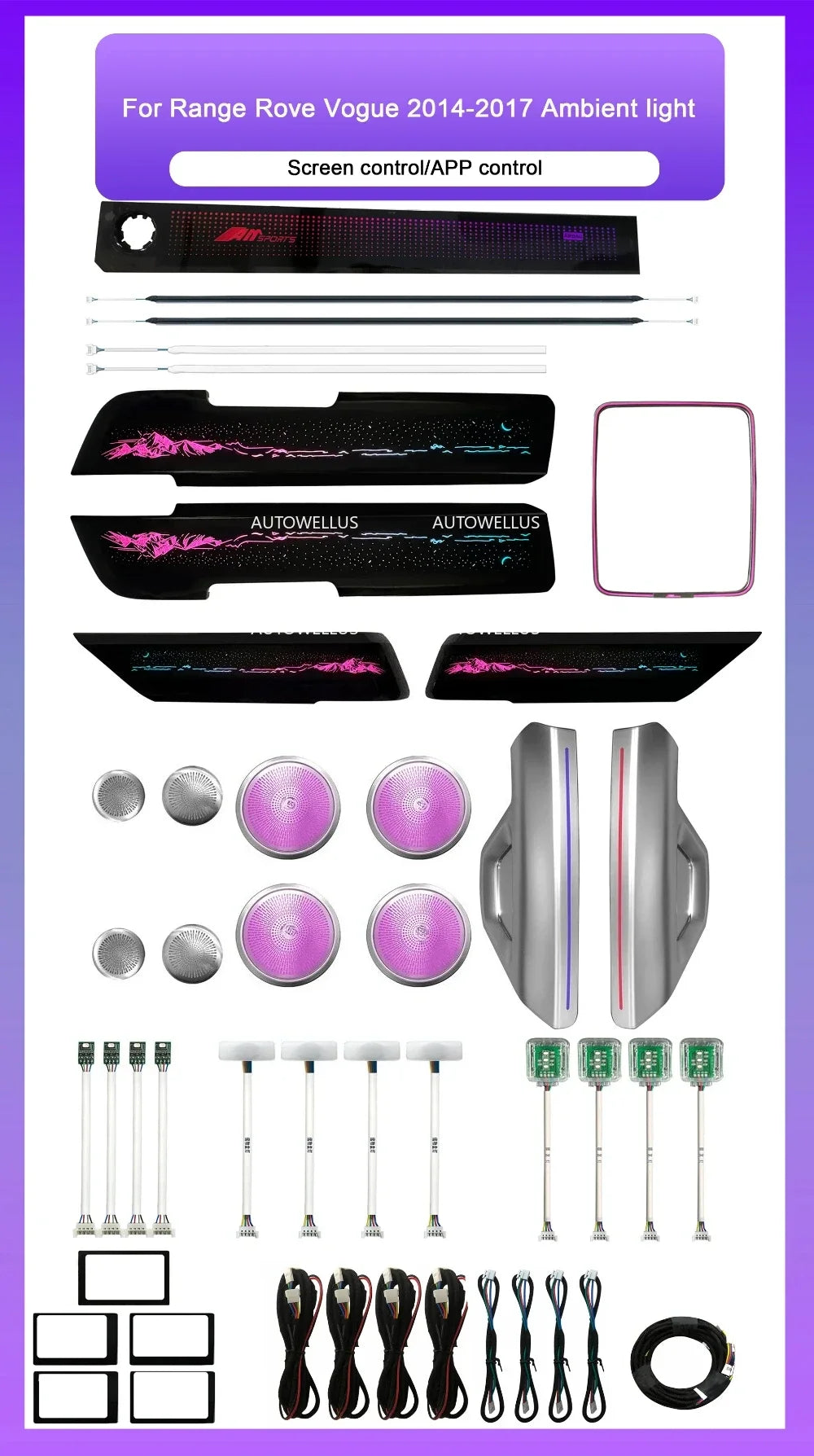 Car Interior Ambient Lighting For Land Rover Autobiography Vogue 2014-2017 Dynamic 64-color LED Speaker Cover Trim Accessories