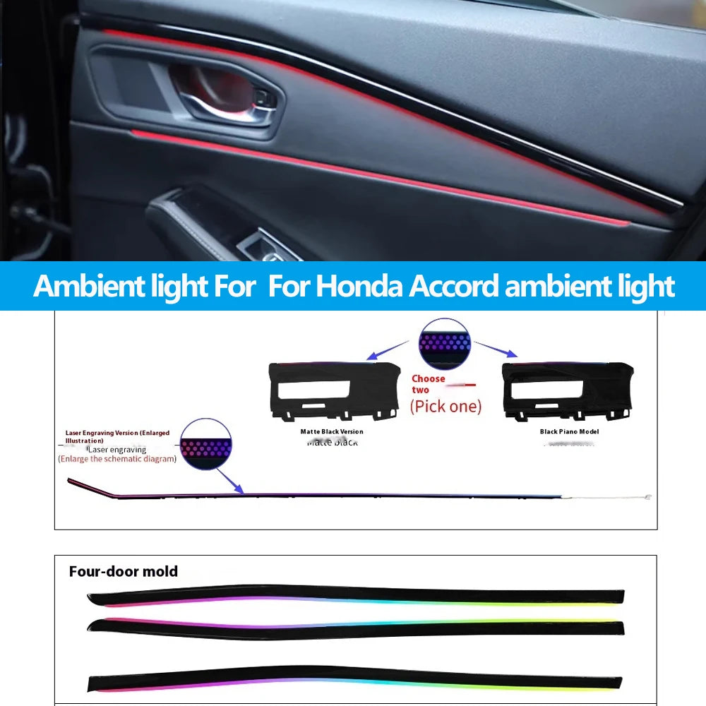 Automotive Inter LED Ambient Light for Honda Accord 11th Gen 2023-2025 64 color dynamic Atmosphere door Panel Light APP control