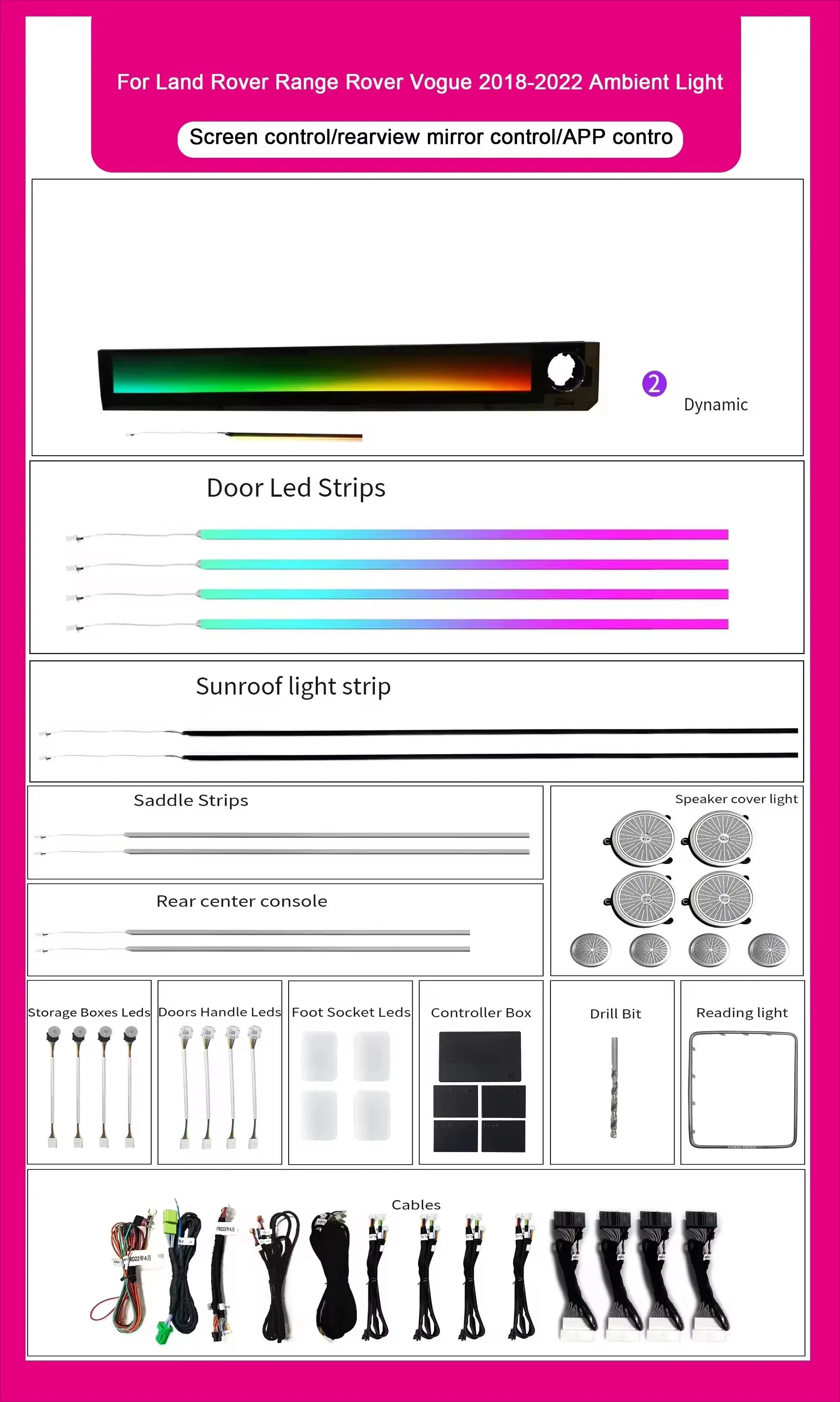 64 Color Car Ambient Light for Land Rover Range Rover Vogue 2018-2022 Atmosphere Light Car Accessories Interior Decoration