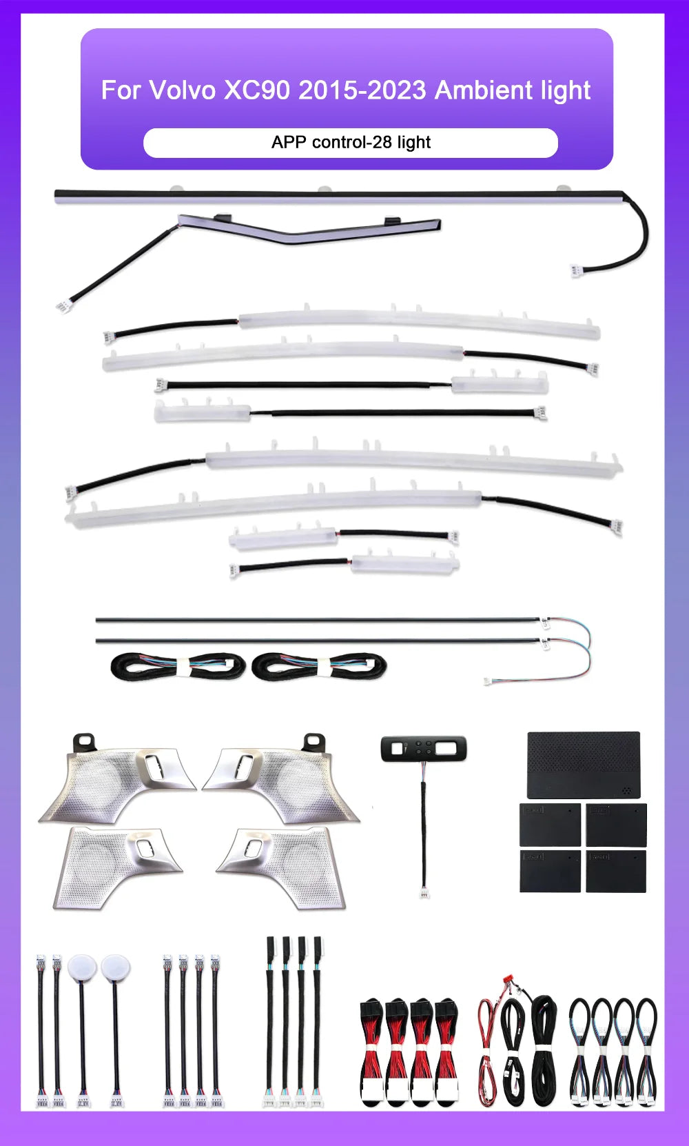 Car Interior LED Light Kit for Volvo XC90 2015-2024 Models Dynamic Speaker Cover Symphony Ambient Lighting Trim Accessory