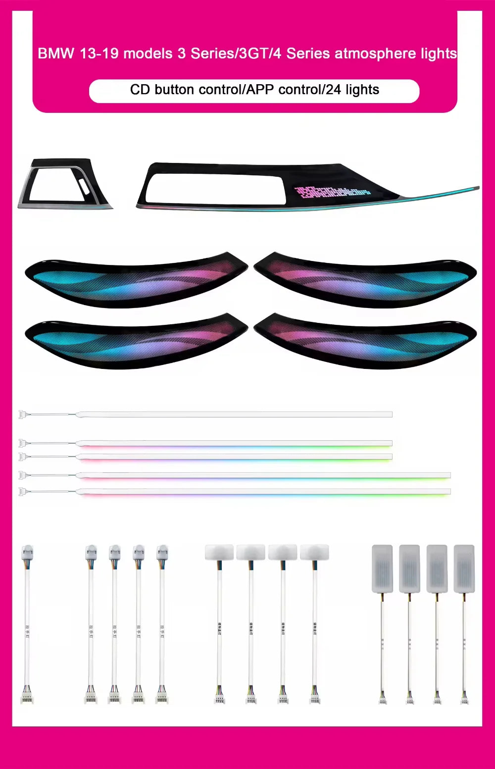64 Color Dynamic LED Ambient Light for BMW 3 Series 3GT 4 Series F30 F34 F36 Auto Interior Atmosphere Lighting Systems