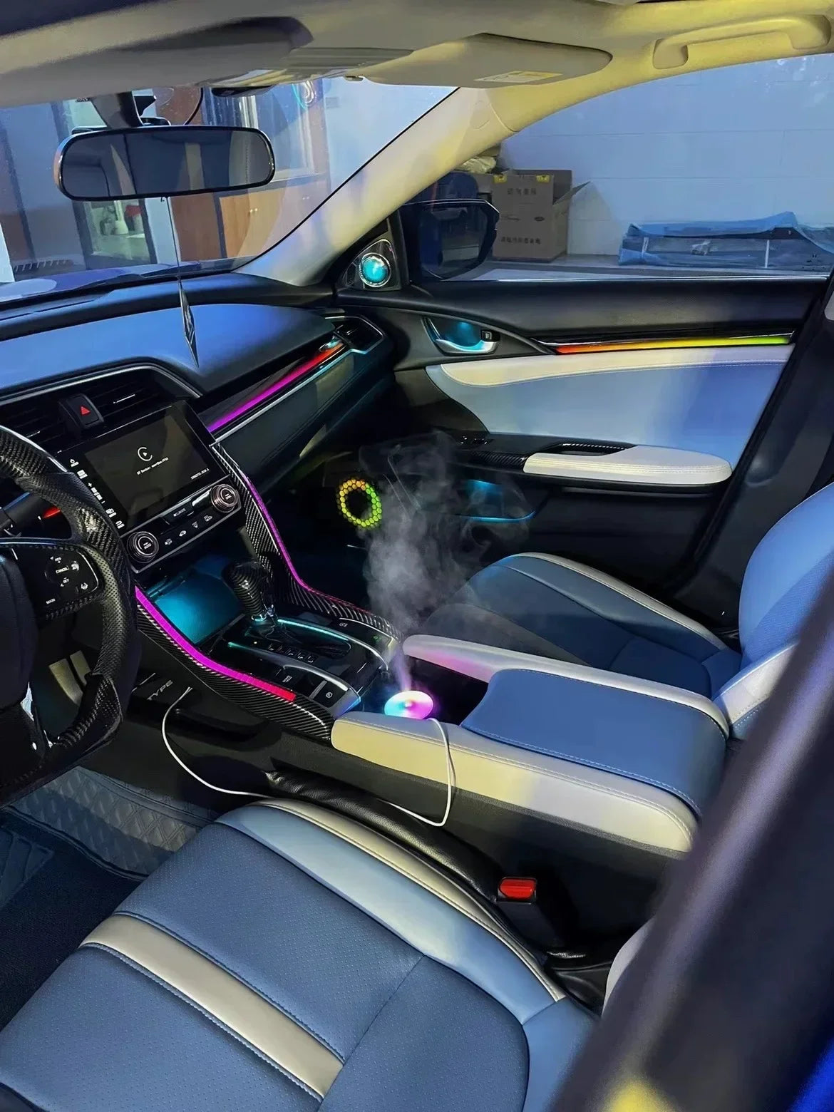 Auto Accessaries64 Colors LED Ambient Light For Honda Civic 10th 2016-2021 Dynamic Ambience Lamp Button +APP Control