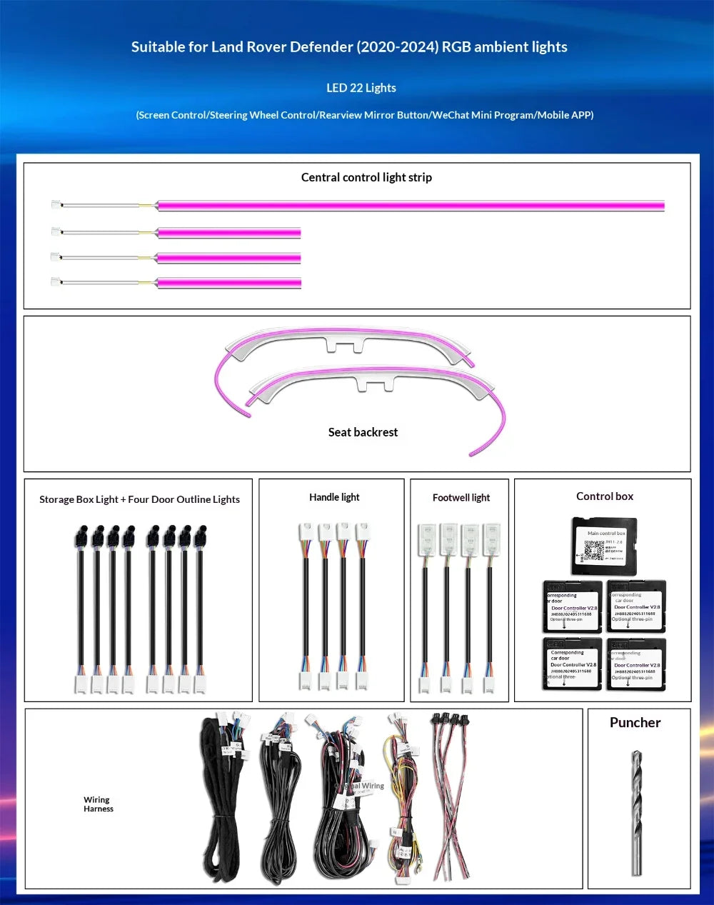 Car Ambient Light for Land Rover Defender 2020-2025 Models 64-color Dynamic Symphony Ambient Lighting Decorative Accessories