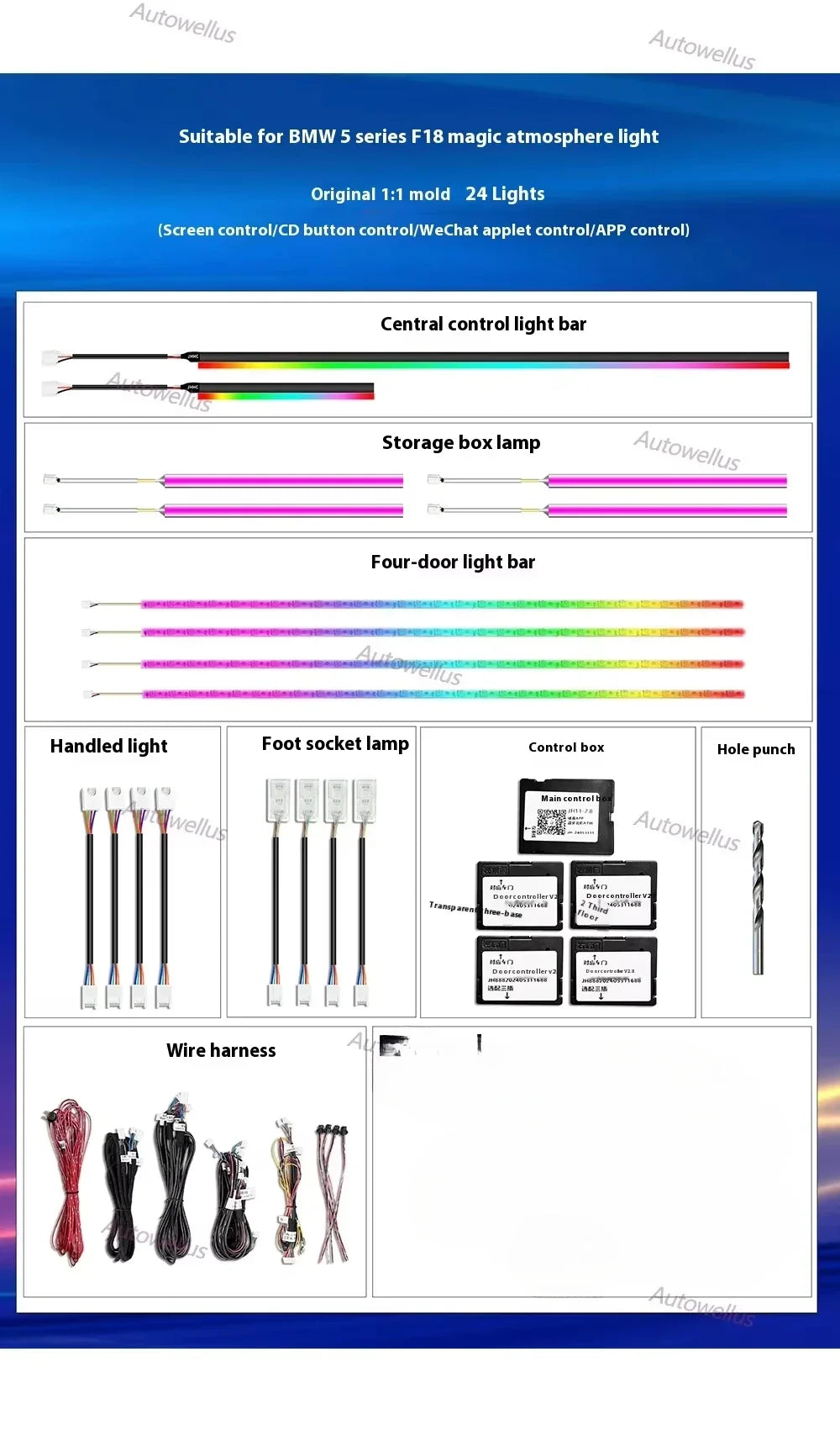 Auto Accessaries64-Color Dynamic Car Interior Ambient Light Kit For BMW F10 - Door Panel & Environment Lighting System With Turb