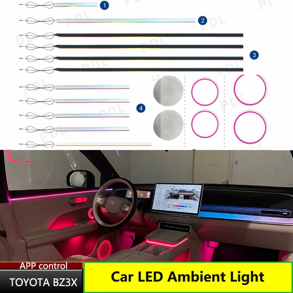 Auto AccessariesAuto Interior 256 Colors Symphony Ambient Light For Toyota Toyota BZ3X Decorate Light Seat Back Moulding Trim Ki