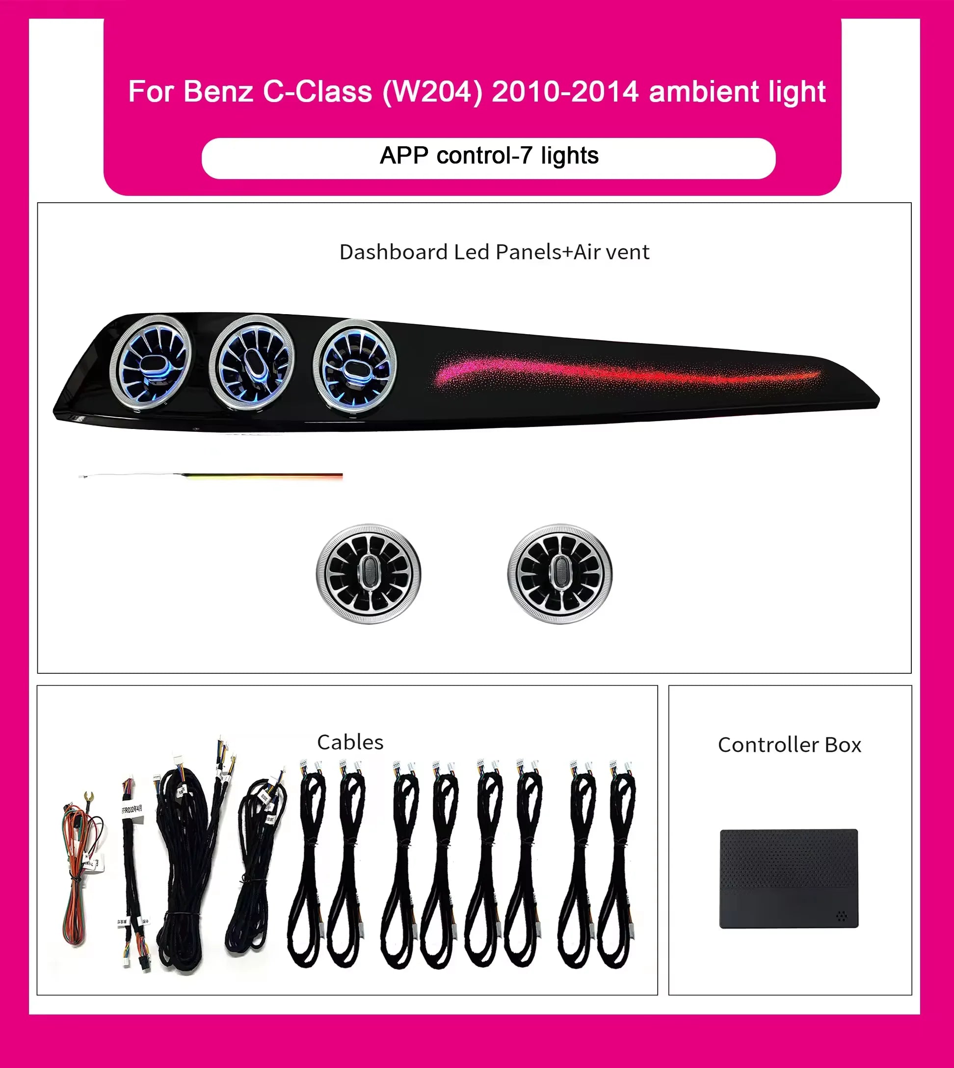 64 Color Car Interior Ambient Lighting For Mercedes-Benz C-Class W204 2010-2014 Auto LED Light Kits For Decoration Upgrade