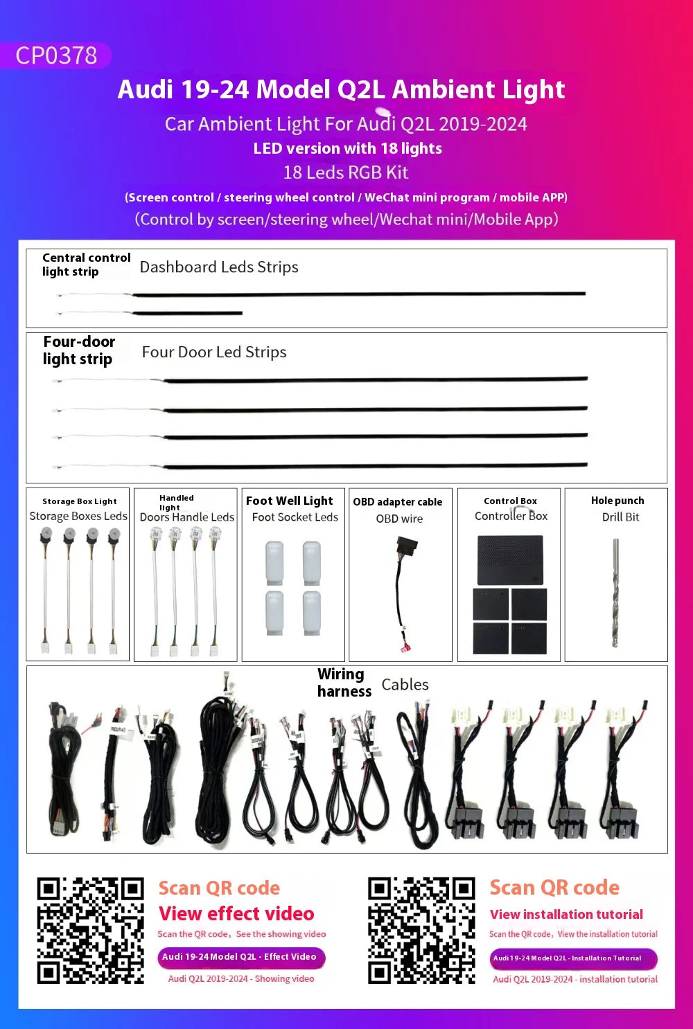 MMI APP Control LED Air Vent Atmosphere Lamp Decorative Centre Console Strip Ambient Light for audi q2 2019-2024 Refit