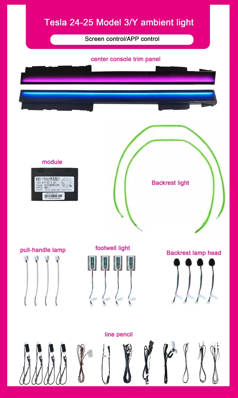 Auto Dynamic High-quality 12V 3-5W Ambient Light for Tesla Model 3/Y Car Interior Symphony LED Rotating Speaker 2024-2025