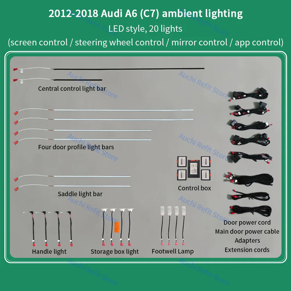21 Colours LED Ambient Light For Audi A6 C7 2012-2018 Car Indoor Decoration Atmosphere Lamp MMI Bluetooth APP Control Refit Part