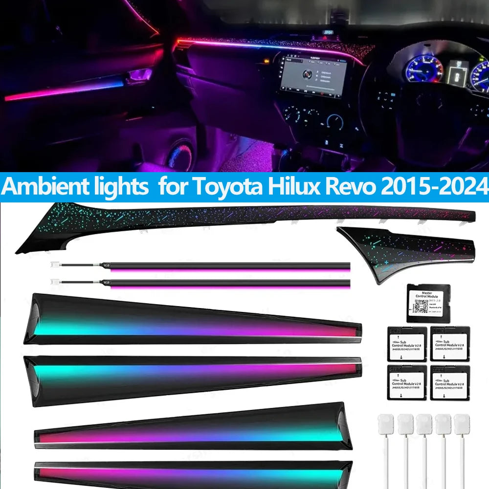 Automotive Inter LED Ambient Light for Toyota Hilux Revo 2015-2024 64 color dynamic Atmosphere door Panel Lights  APP control