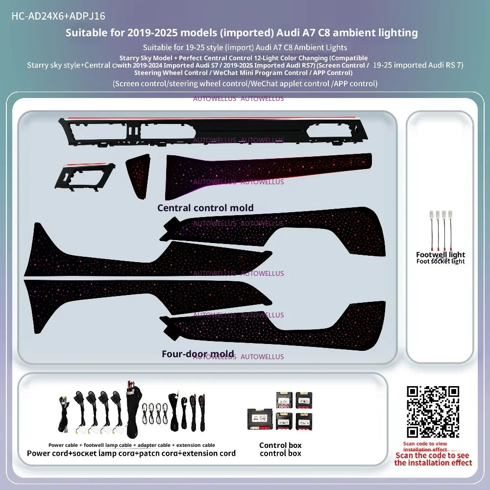 Ambient Light For Audi A6 A7 C8 2019-2025  environmental Backlight Atmosphere Lamp Kit Symphony 256 Colors APP MMI Control