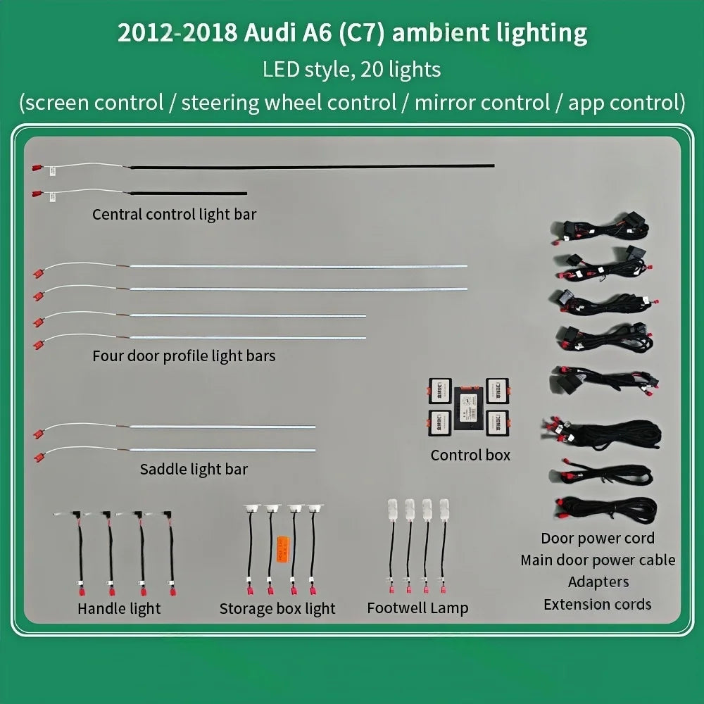 21 Colours LED Ambient Light For Audi A6 C7 2012-2018 Car Indoor Decoration Atmosphere Lamp MMI Bluetooth APP Control Refit Part