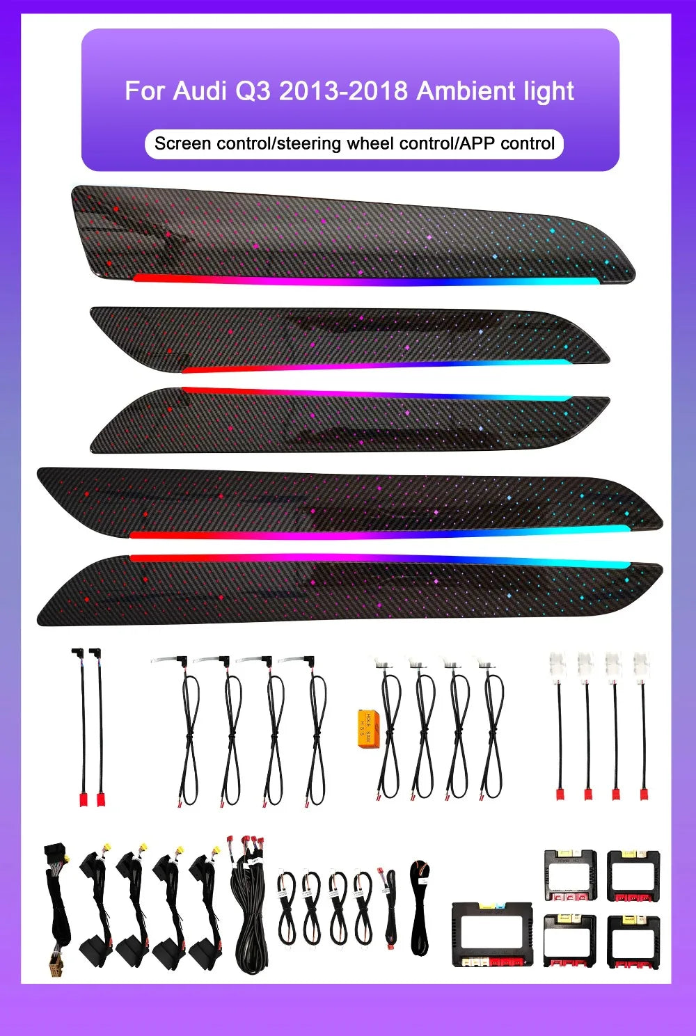 Car Interior LED Light Kit For Audi Q3 2013-2018 Models Symphony 64-color Colorful Ambient Light Trim Accessories