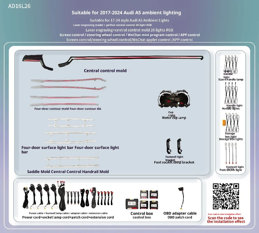 Ambient Light For Audi A5/S5 A4/S4 B9 2017-25 environmental Backlight Atmosphere Lamp Symphony Interior LED Lighting Accessories