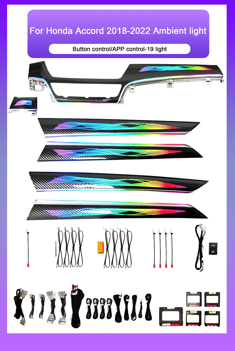 64 Color Dynamic Starry Car LED Ambient Light for Honda 10th Accord Star 2018-2022 Auto Interior Atmosphere Lighting