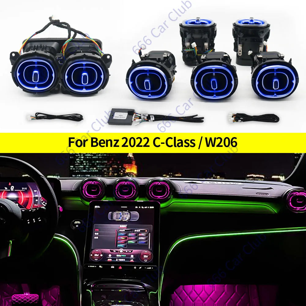 64 Colours LED Air Vents For Mercedes Benz C-Class W206 2022 Car RGB Turbine Air Conditioning Nozzle Outlet Ambient light Refit