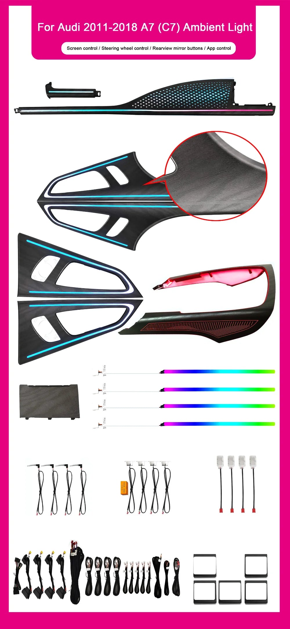 Car for Audi A7 C7 2011-2018 Symphony-themed Auto Atmosphere Light Car Interior Light Kit 64-Color Upgrade Decor Luxury Trim