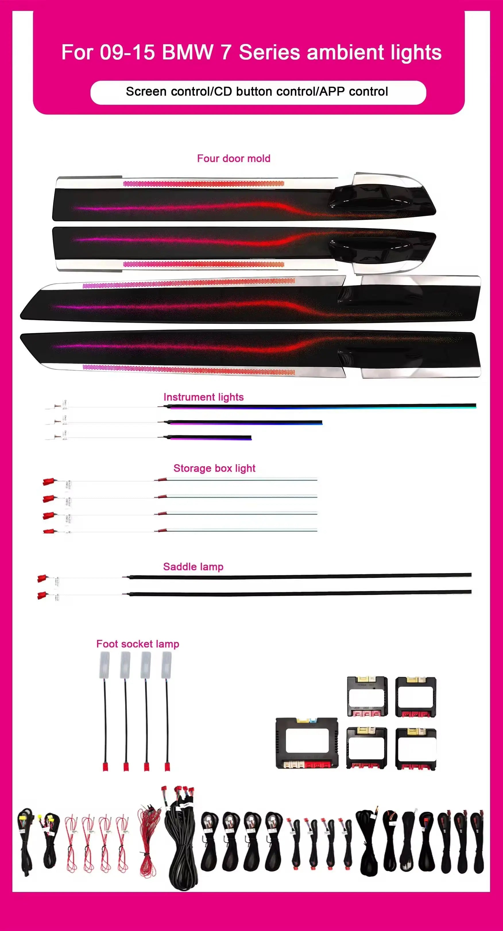 64 Color Car Interior Ambient Lighting App Control for BMW 2009-2015 7 Series F02 Symphonic Atmosphere Lights for Upgrade