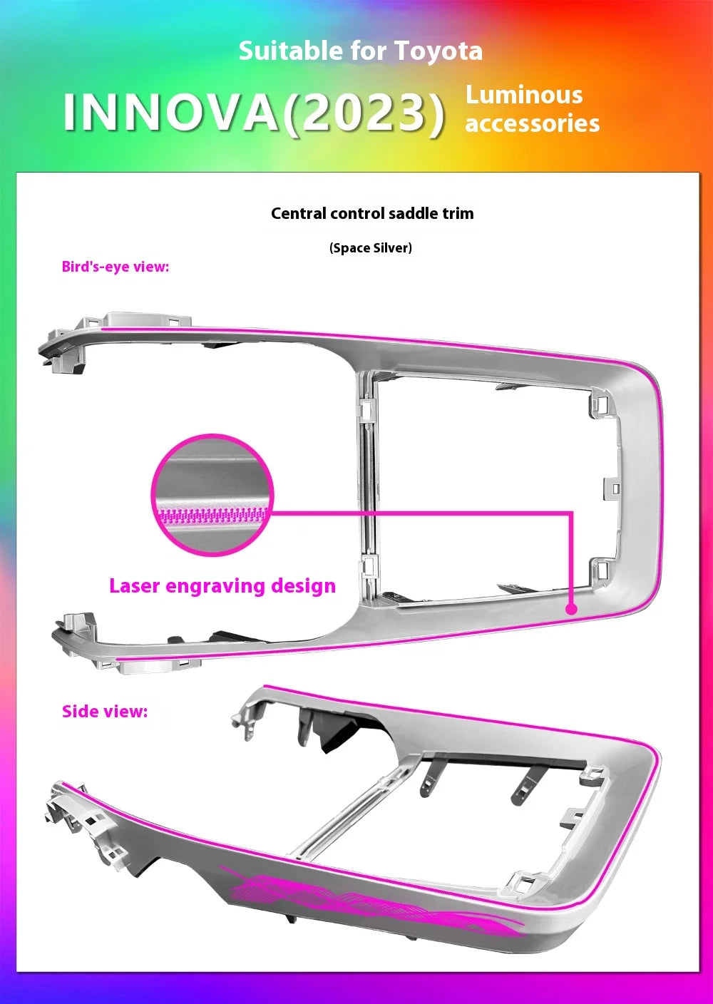 LED Backlight Black Silver Trim Panel For Toyota INNOVA 2023-2025 Atmosphere Lamp Interior lighting Ambient Light Kit Ambiental