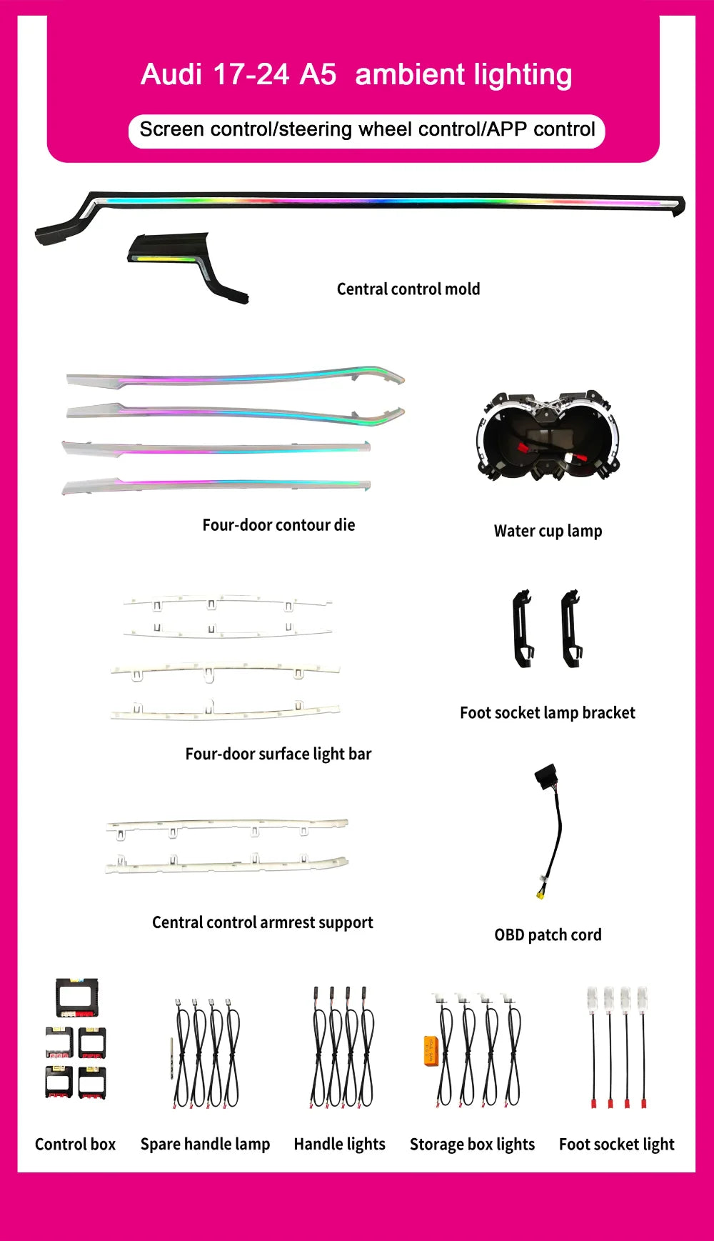 64 Color Symphony Ambient Light for Audi A5/A4L 2017-2024 LHD/RHD Models Auto Interior Mouldings Atmosphere Lighting Accessories