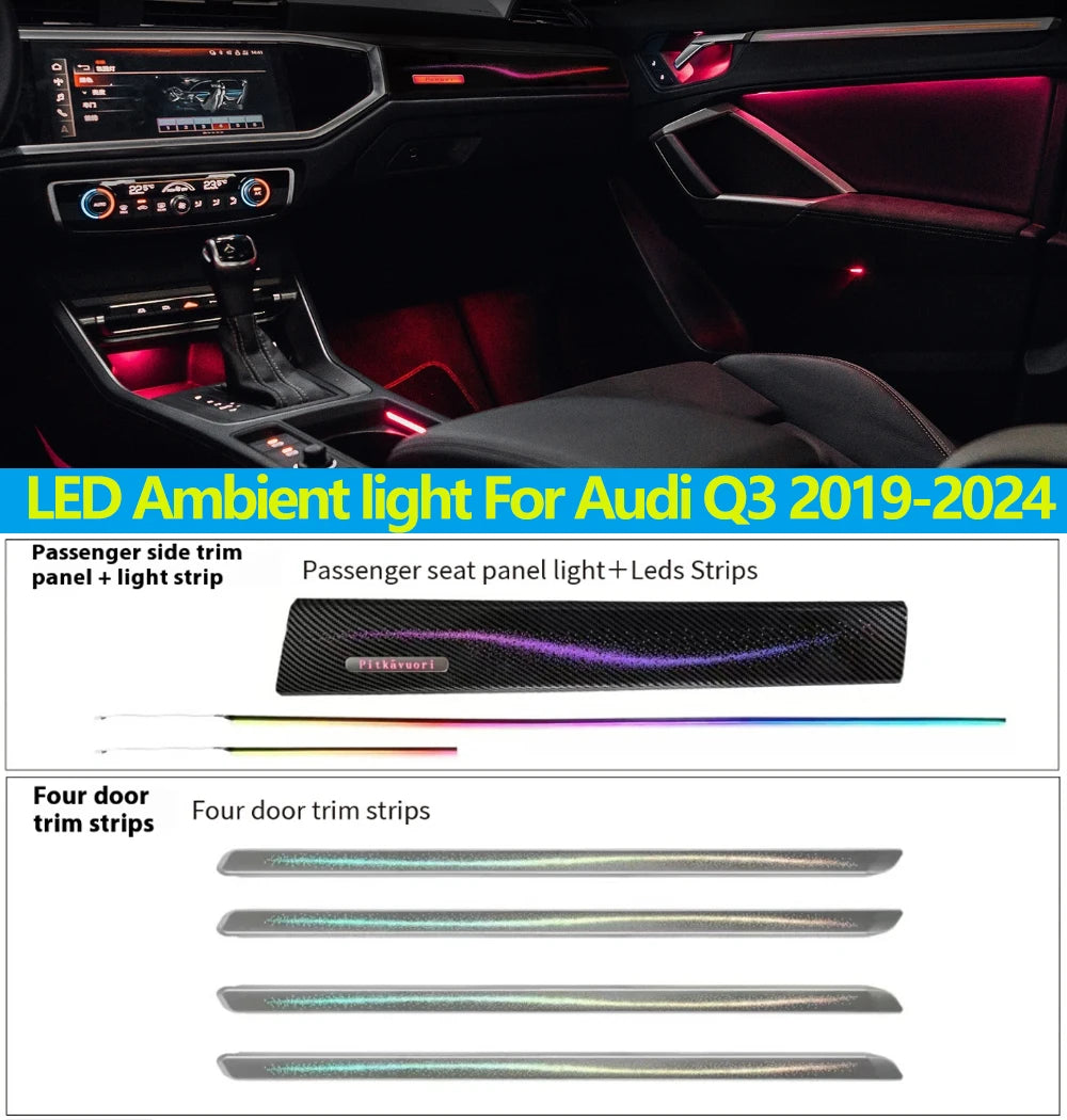 Automotive Inter LED Ambient Light For Audi Q3 2019-2024 OEM 29 Leds Matte Silver Star River Rainbow Kit Screen  APP control