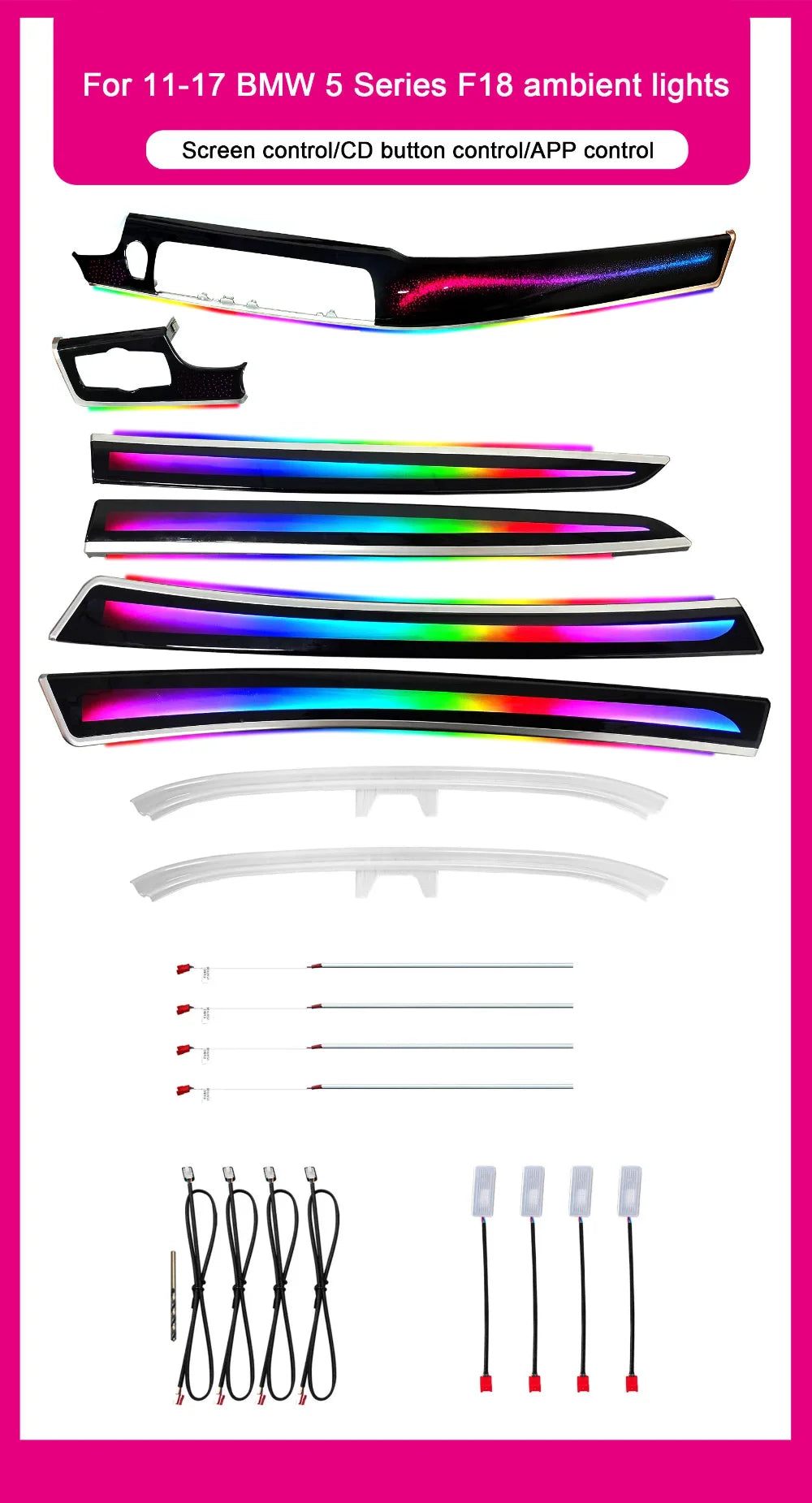 64 Colors Symphony Rainbow Car Ambient Light for BMW 5 Series F10 F11 F18 2011-2017 Interior Atmosphere Lighting Led Light