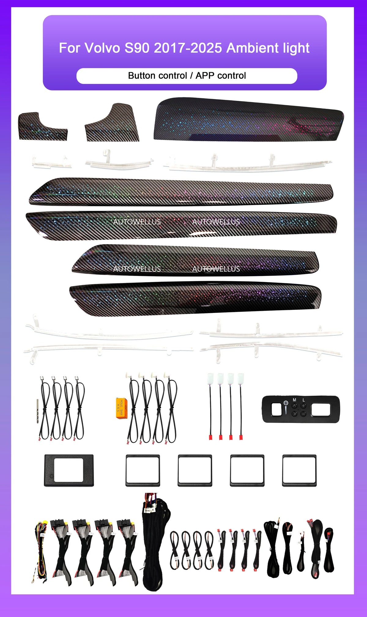 Car LED Interior Light Kit for Volvo S90 2017-2025 Models 64-color Symphony Starry Sky Ambient Light Decorative Accessories