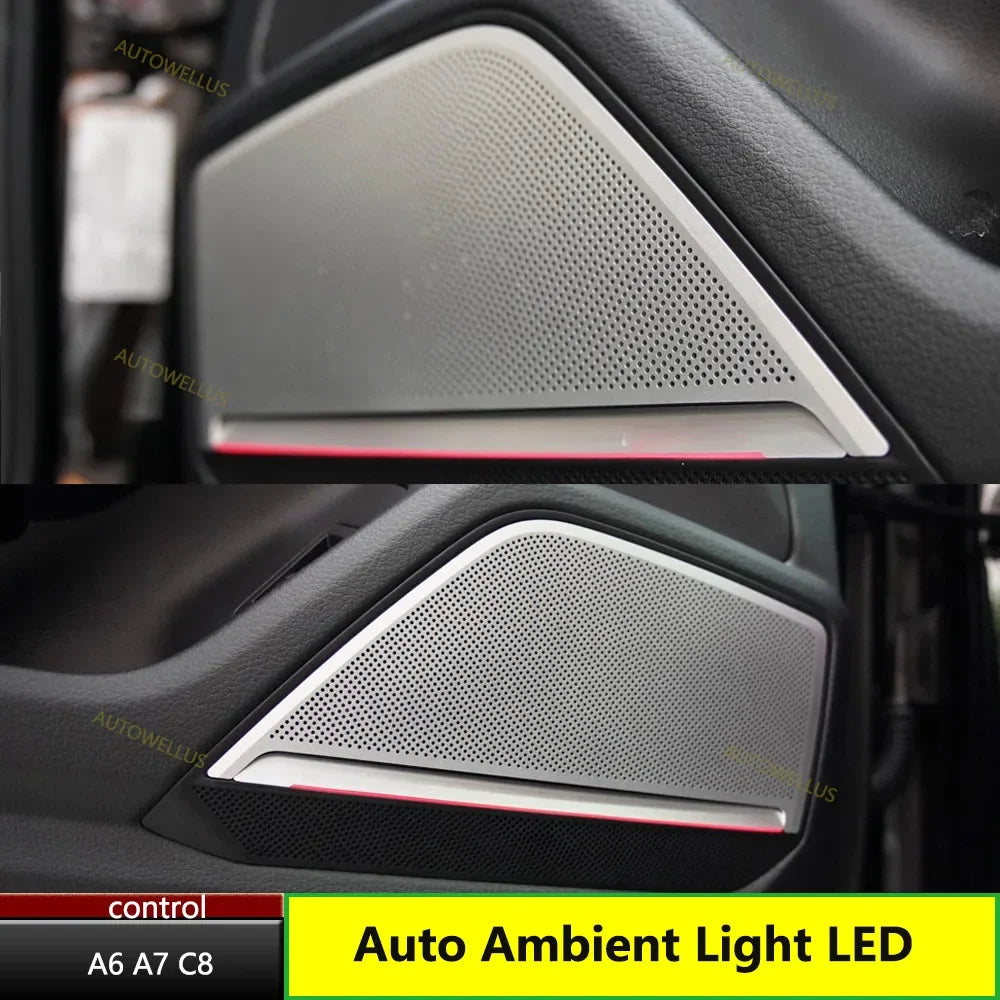 Auto AccessariesCar Door Horn Trim Panel Decorative Lamp Interior Ambient Lights 30 Colours LED Metal Speaker Cover For Audi A6