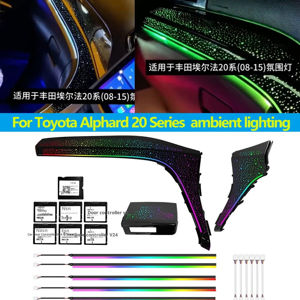 Auto Interior 1:1 Door Mold Panel Starry Star LED Ambient Lighting With Footlight Lamp Atmosphere For Toyota Alphard 20 Series