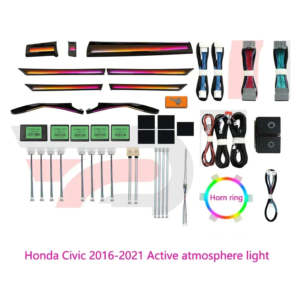 Auto Accessaries64 Colors LED Ambient Light For Honda Civic 10th 2016-2021 Dynamic Ambience Lamp Button +APP Control