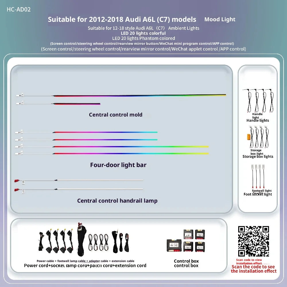 Dynamic Colorful Symphony Ambient Lighting Kit For Audi A6A7 C7 2012-2018  Interior LED Light Trim Accessories Kit