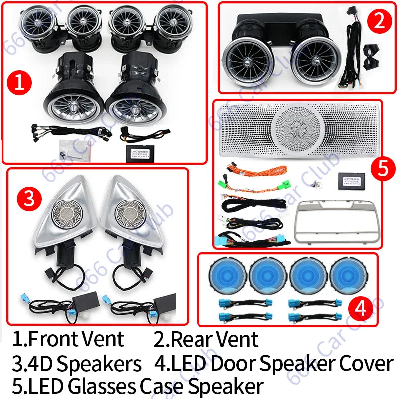 64 Colours LED Air Vents 3D/4D Speaker For Mercedes Benz W213 E-Class E-Coupe E43 E53 E250 Interior Ambient Ligh Decorative Lamp