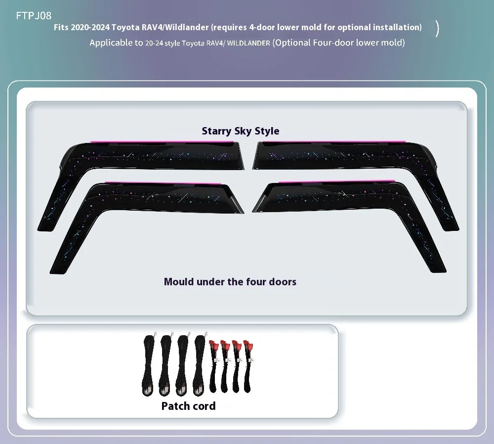 Automotive Inter LED Ambient Light For Toyota RAV4/ WILDLANDER 20-25 64 color dynamic Atmosphere door Panel Lights  APP control