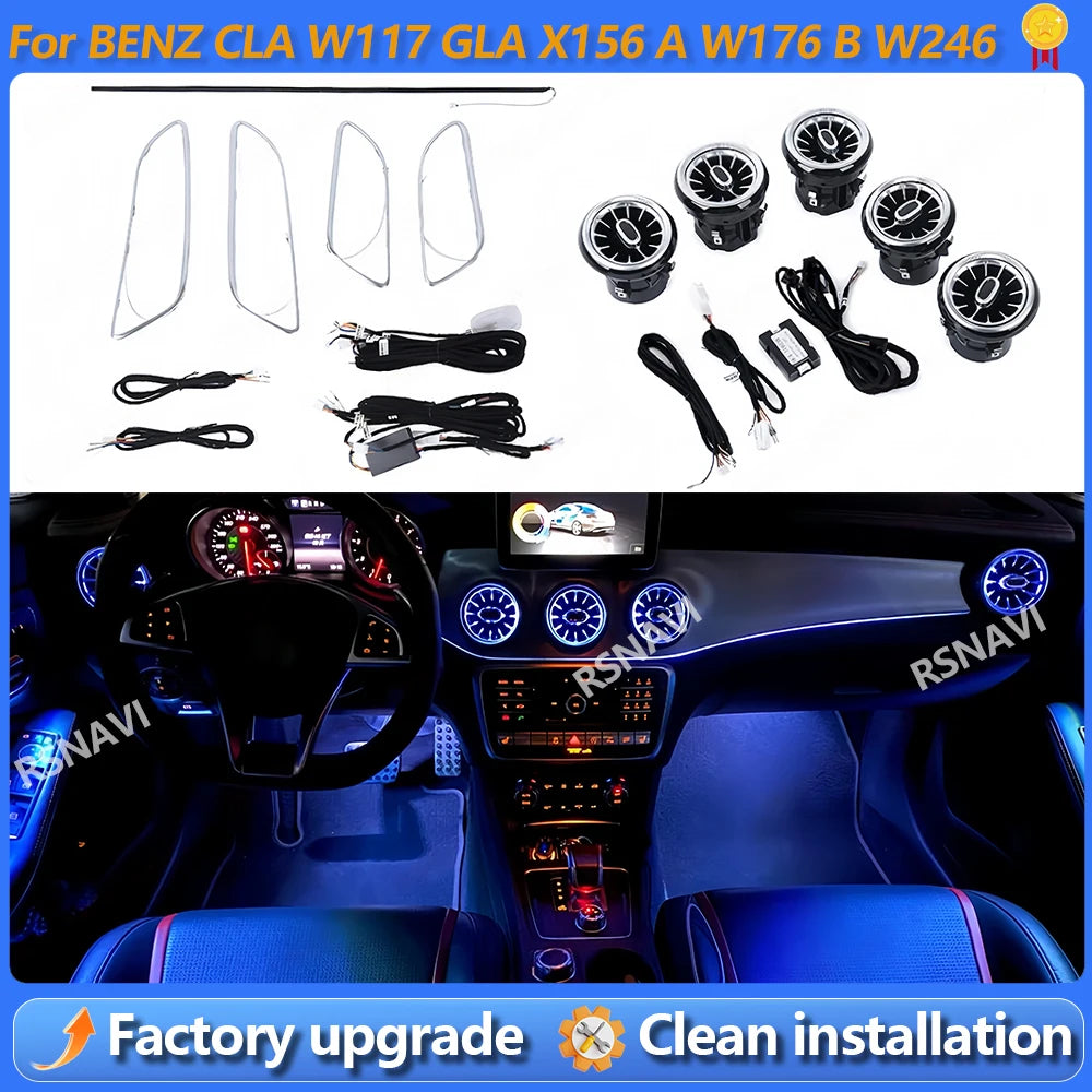 12/256 Colors W117 LED Ambient Light For Mercedes Benz A CLA GLA W176 W156 A45 CLA 45 AMG Bluetooth APP Air Vents Turbine Nozzle