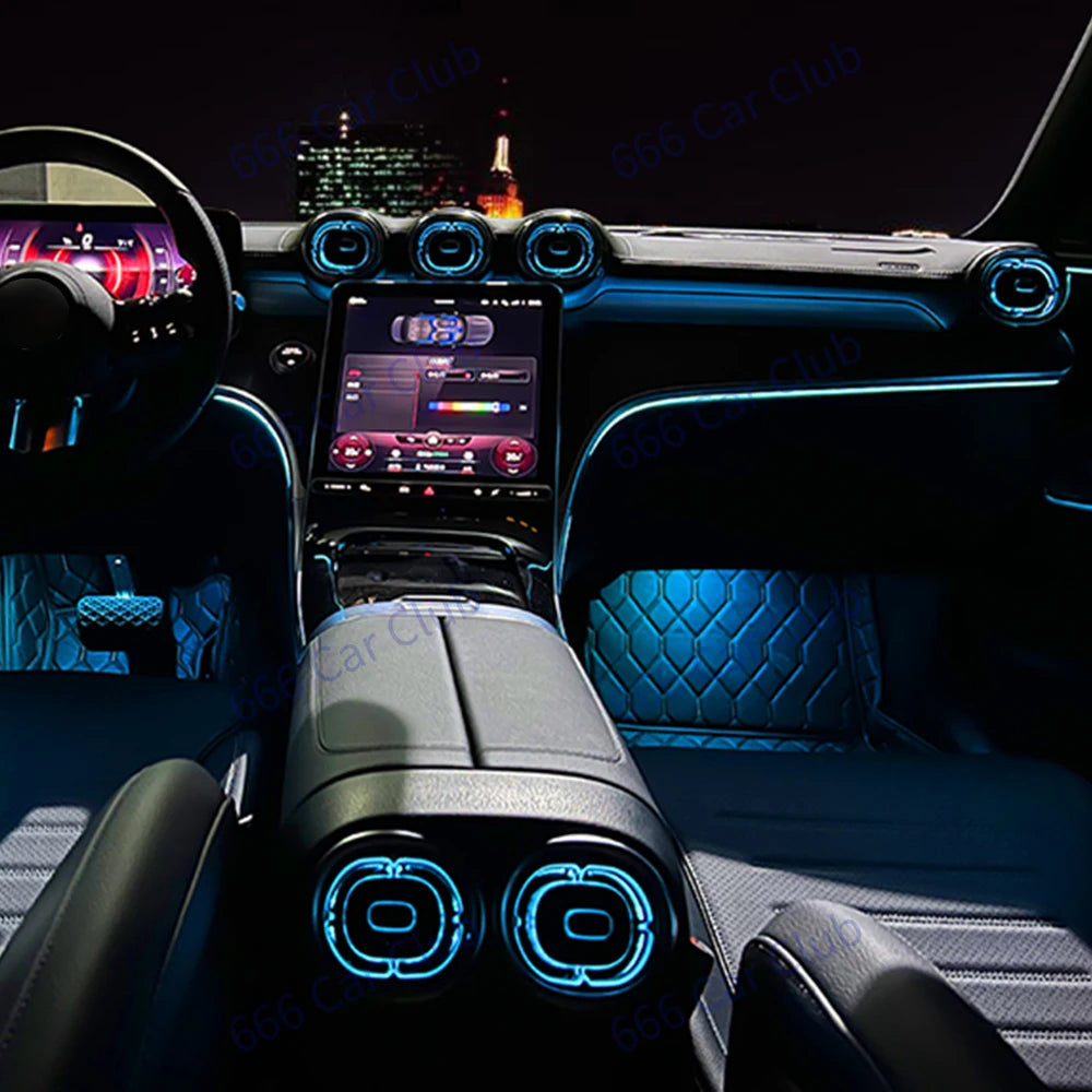 64 Color Ambient Ligh For Mercedes Benz W206 C-class Car LED Turbine Air Outlet Center Console Light Speake Cover Decorativ Lamp