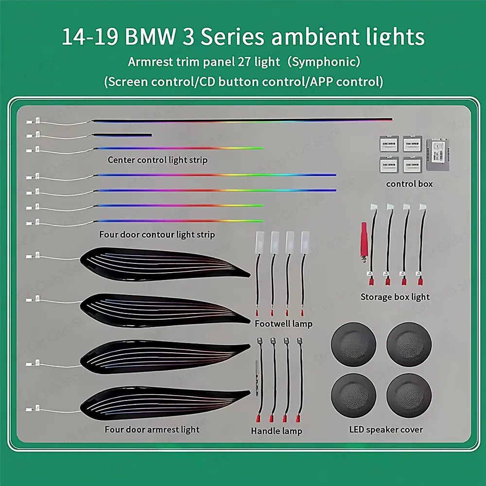 LED Ambient Light for BMW 3/4 Series 3GT F30 F31 F32 F34 App Control 256 Colors Car Interior Lighting Kit with Remote And APP