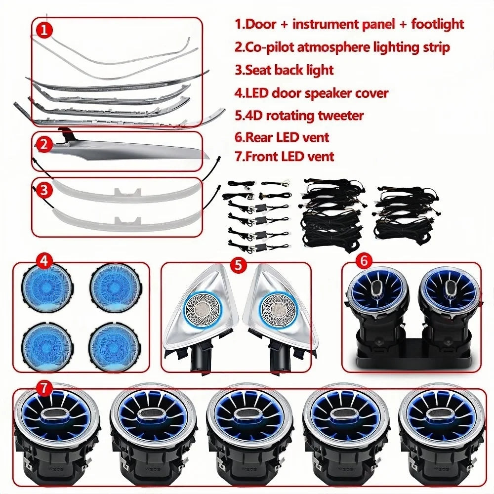 64 Colors Led For Mercedes-Benz C GLC W205 X253 Coupe For AMG C43 C63 MB Led Door Dashboard Lamp Air Vent Nozzle Ambient Light