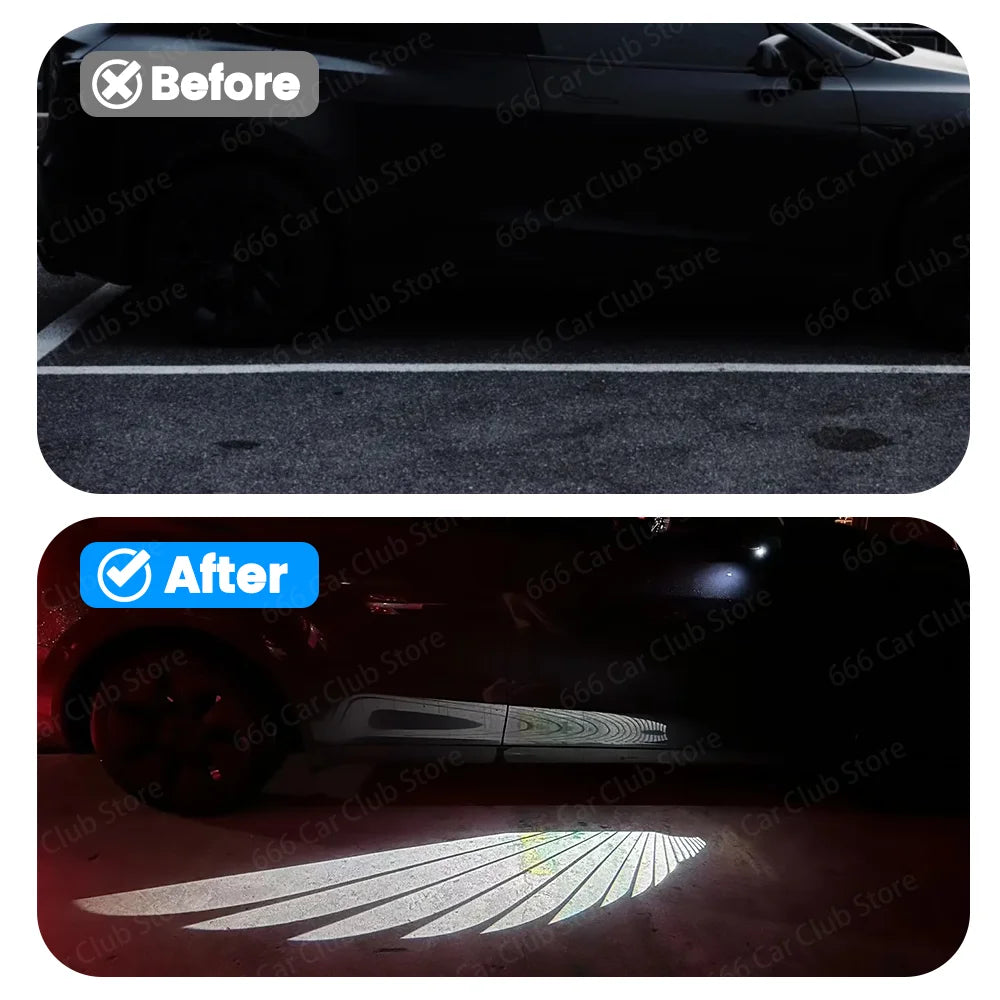 Angel Wing Rearview Mirror Projection Light  For Tesla Model 3 Y Dynamic Projection Floor Lamp Decorative Ambient Light