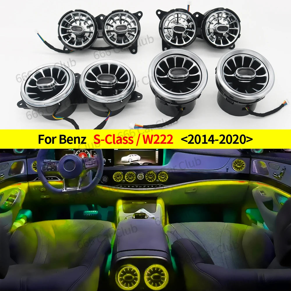 7/64 Colours LED Air Vent For Mercedes Benz W222 S-Class S350 S450L S500 S560 Interior Ambient Ligh RGB Turbine Nozzles Refit