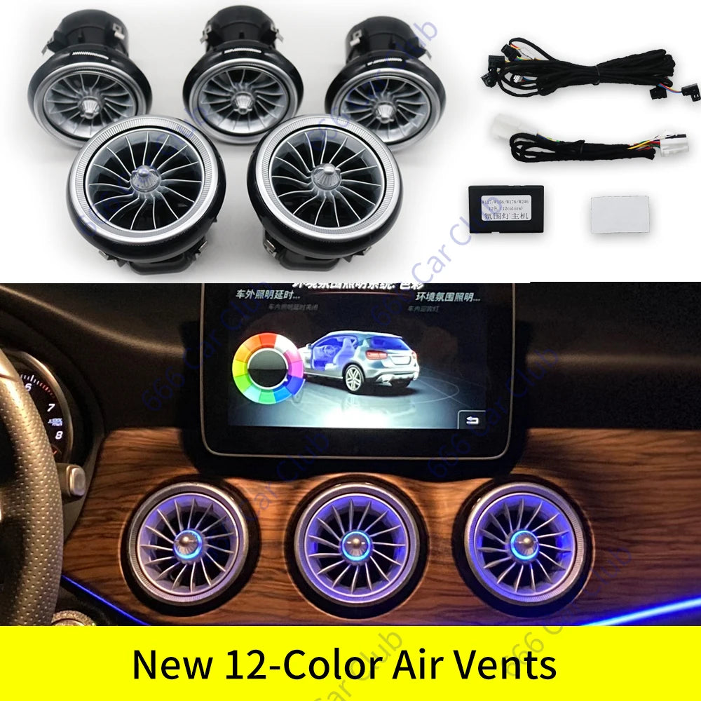 12 Colours Ambient Lights For Mercedes-Benz A/CLA/GLA  W176 W117 W156  A45 CLA45 LED Car Air Vents Turbine Nozzle Decorate Lamp