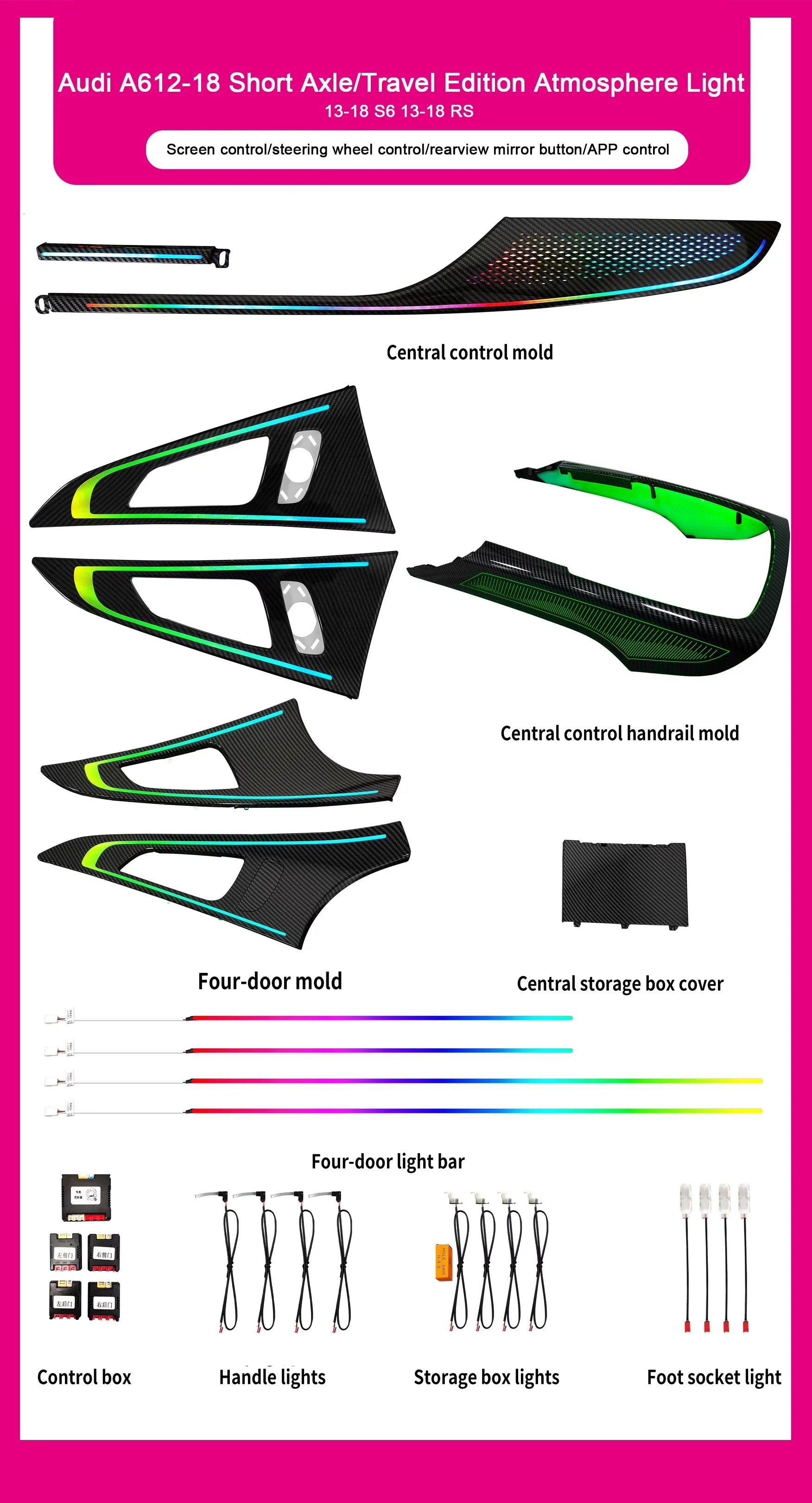 Car Symphony OEM 12V LED Ambient Lighting Kit For Audi A6 C7 S6 RS6 2012-2018 64-Color LED Decorative Accessories
