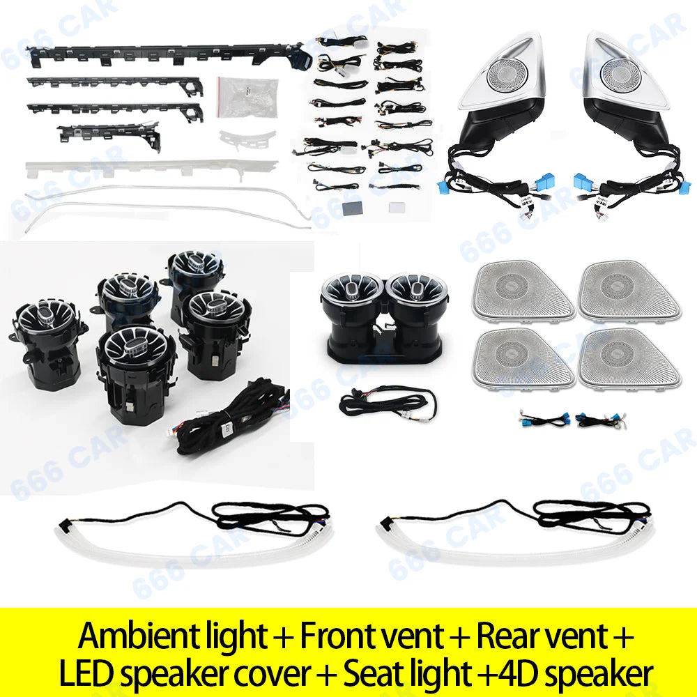 64 Colours Ambient Light For Mercedes Benz W177 W118 W247 A/B/CLA/GLA/GLB Class RGB LED Air Vents Car Door Seats Decorative Lamp