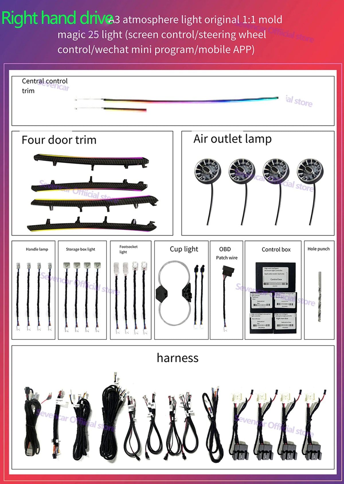 Auto Accessaries1:1 Mold 25 Lights Colorful Interior Ambient Light Fit For Audi A3 S3 2013-2020 Original Factory Car Interior Ac
