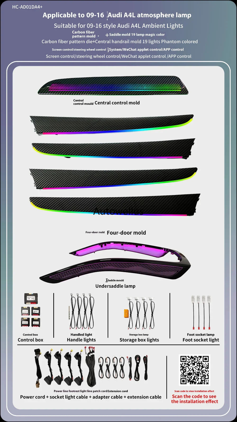 Auto Accessaries21-color Door Dashboard Panel For Audi A4 B8 2009-2016 Button APP Contorl LED Atmosphere Lamp Luminous Strip Amb